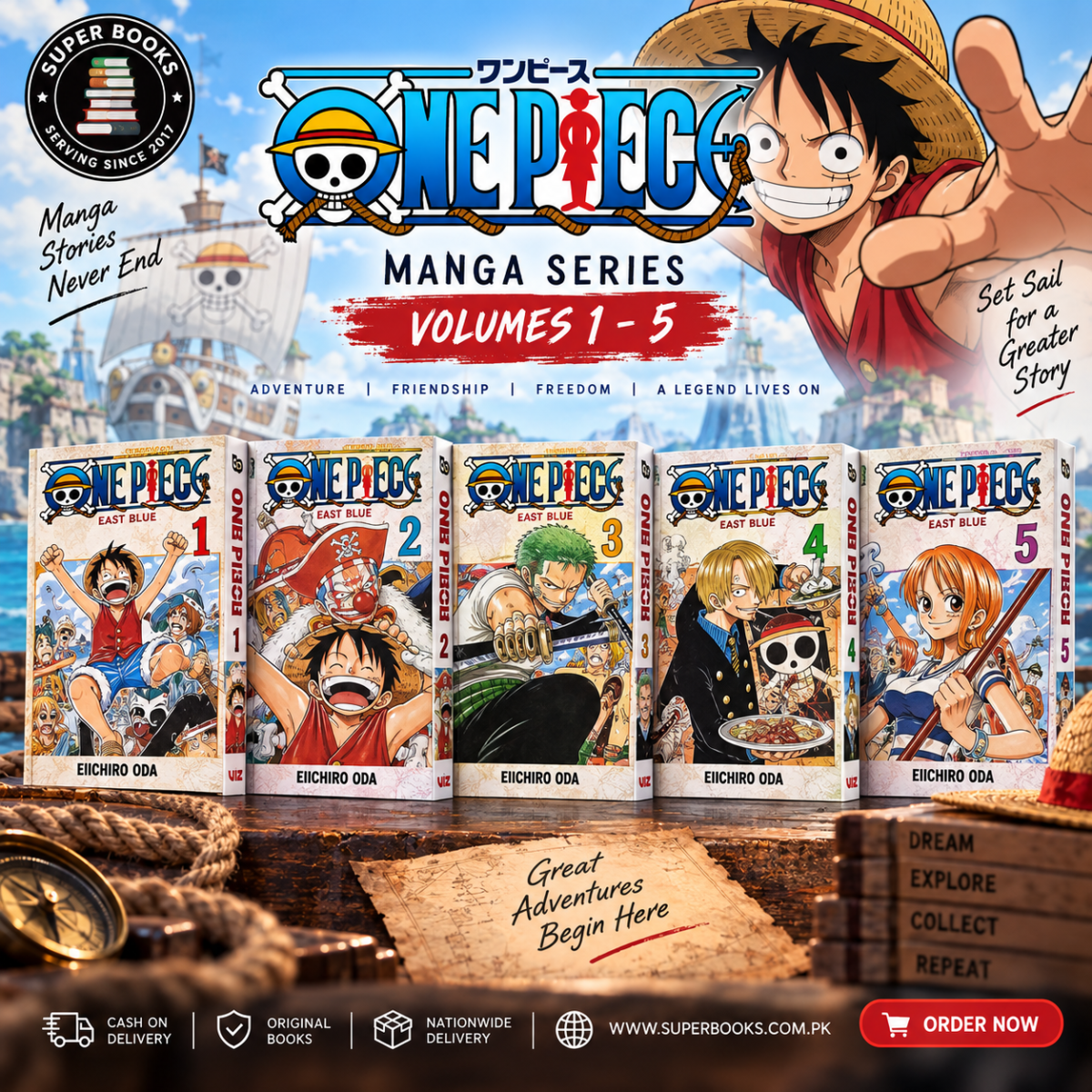 527966AF-5484-4510-ABE2-FC0F6672BC8A One Piece Manga Series – Volumes 1–5 - Image 1